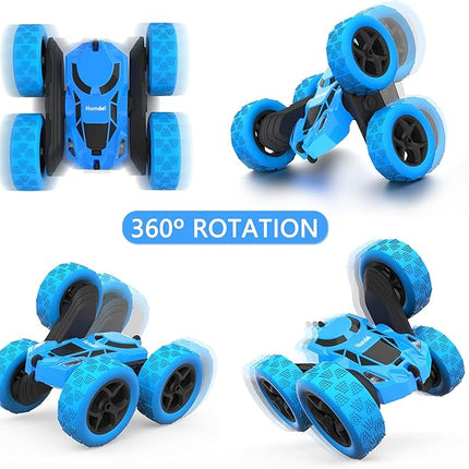 Remote Control Car Double Sided 360°Rotating 4WD RC Cars with Headlights 2.4GHz Electric Race Stunt Toy Car Rechargeable Toy Cars for Boys Girls Birthday (Blue)