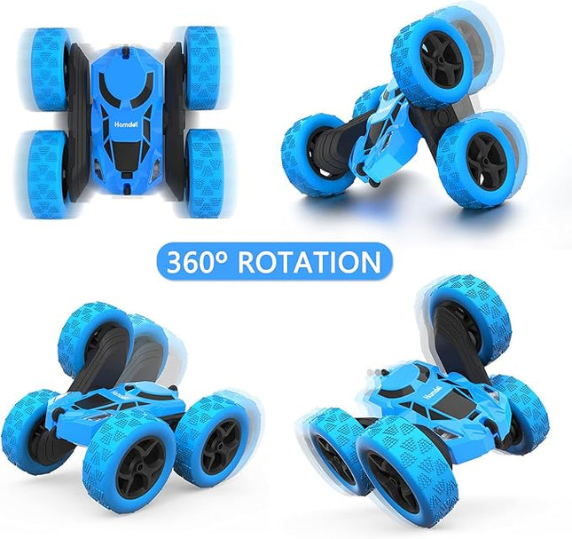 Remote Control Car Double Sided 360°Rotating 4WD RC Cars with Headlights 2.4GHz Electric Race Stunt Toy Car Rechargeable Toy Cars for Boys Girls Birthday (Blue)