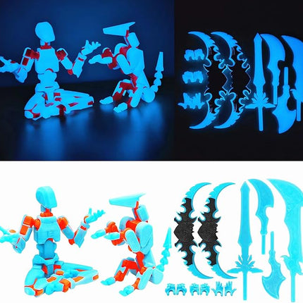 T13 Action Figures (Grow in The Dark Blue) Titan 13 Action Figures T13 3D Action Figure Set Already Assembled Dummy 13 Nova T-13 Robot 3D Printed Multi-Jointed Movable Toy (Blue Orange + Dog)