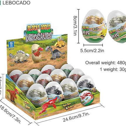 Mini Building Block Sets,12 Pack Dinosaur Toys Building Blocks, 6 in 1 STEM Toys Eggs Building Sets, Party Favors for Kids Goodie Bags Prizes Birthday