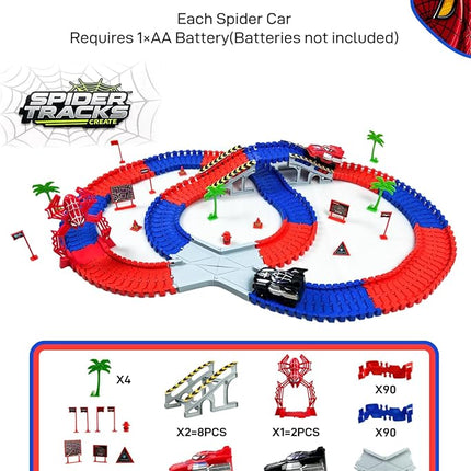 Spider Toys for Ages 5-7, Spider Race Track with 2 pcs Spider Cars Toys for 3 4 5 6 Year old Boys Girls DIY Flexible Tracks Playset Creative STEM Building Car Tracks for Kids Age 3-5 6-8 Birthday Gift