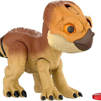 Mattel Jurassic World Rebirth Primal Protector Aquilops Dolores Interactive Dinosaur Toy with Attack Action & Sounds, Pet-Style Electronic Figure with Food Accessory