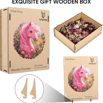 Wooden Puzzles for Adults, Cute Horse Jigsaw Puzzles, 200 Pieces Adults Puzzles, Best Gifts for Puzzle Lover, Family Brain Game 11.2x11.1 inch