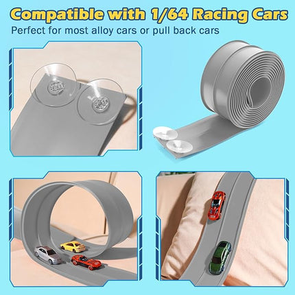Flexible Race Track for Kids, 15ft Flex Tracks Compatible with Hot Wheels and Diecast 1/64th Cars, Roll Up Race Car Track for Kids Ages 3-12, Hot Wheels Track with Strong Suction Cups