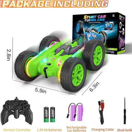 Remote Control Car, Rc Cars Stunt RC Car Toys Upgraded Strip Lights and Headlights Kids Toys Double-Sided 360° Rotating 4WD Drift Truck for Boys Girls Birthday Gift (Green)