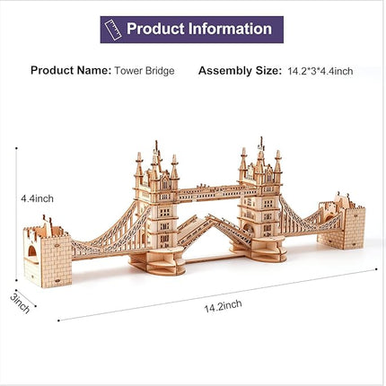 ROBOTIME 3D Puzzle Wooden Craft Kits with LED Light DIY Tower Bridge Construction Model Kit to Build for Teens Brain Teaser Puzzle Home Decor Birthday Gifts