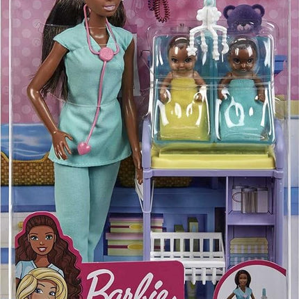 Barbie Careers Playset, Baby Doctor Set with Brunette Fashion Doll, 2 Baby Dolls, Furniture & Accessories