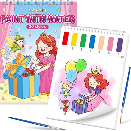 Paint with Water Coloring Books for Toddlers,Princess and Party Theme Mess Free Watercolor Painting Papers for Kids Water Color Paint Kit Art Craft Birthday Gift for Ages 1-3, 4-8