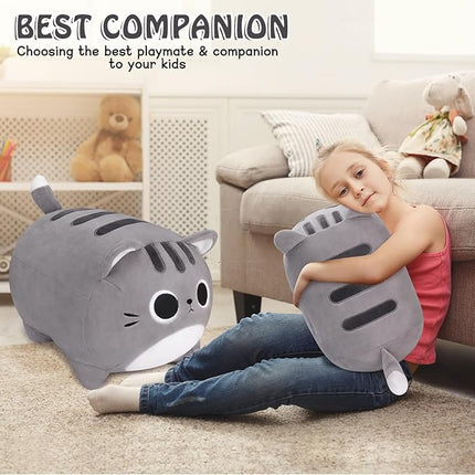 Auspicious beginning Grey Cat Stuffed Animal-15.8'' Cat Plush Toy, Cat Plushie Pillow, Kawaii Soft Plush Cat Pillow Stuffed Cat Toys, Room Decoration Chirsmas Birthday Gifts for Kids Girls Boys