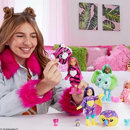 Barbie Cutie Reveal Chelsea Small Doll, Jungle Series Tiger Plush Costume, 7 Surprises Including Mini Pet & Color Change