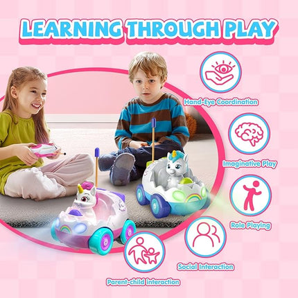 Remote Control Car for Toddlers 18m+ Unicorn RC Cars Toys with LED Lights & Music for Toddler Cute Birthday Gifts Toys Blue