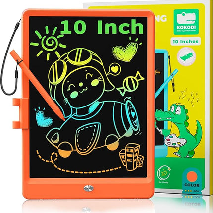 KOKODI LCD Writing Tablet, 10 Inch Colorful Doodle Board Drawing Tablet, Erasable Reusable Electronic Drawing Pads, Educational and Learning Toy for 3-6 Years Old Boy and Girls