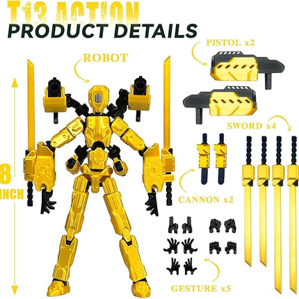 (Assembly Completed) 8 inch T13 Action Figure Set,T 13 Action Figure Multi-Articular Mobile Robot Nova T-13,Desktop Decorations for Game Lovers Toys (Yellow)