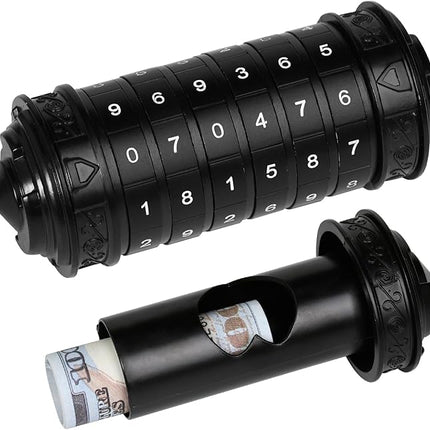 wellsee Cryptex Da Vinci Code Numeric Lock-Metal Puzzle Boxes with Hidden Compartments-Money Box for Cash Gift-Unlock Games for Adults-Creative Holiday Birthday for Woman & Men-Black
