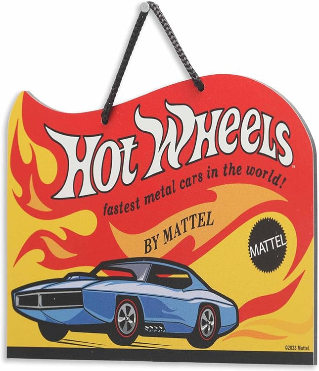 Mattel Hot Wheels Fastest Cars Hanging Metal Sign - Retro Hot Wheels Sign for Kids' Bedroom or Man Cave