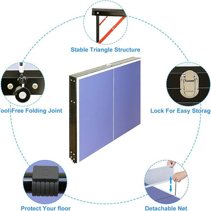 Table Tennis Table 4.5 FT / 6 FT / 8 FT / 9 FT Foldable Portable Ping Pong Table with 2 Table Tennis Paddles 3 Balls and Net for Indoor Outdoor Games