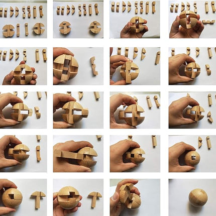 AHYUAN Handmade Wooden Puzzle Magic Ball Brain Teasers Toy Intelligence IQ Games 3D Sphere Puzzles for Children and Adults (3 x 3 x 3 inch)