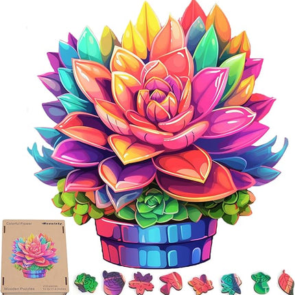 Valentine's Day Wooden Puzzles Colorful Flower Pot 200pcs 11.2'' x 11.2'', Luxurious Shaped Wood Puzzle, Beautiful Package, Best Gift for Adults and Kids, Family Game