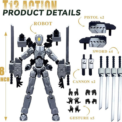 (Assembly Completed) 8 inch T13 Action Figure Set,T 13 Action Figure Multi-Articular Mobile Robot Nova T-13,Desktop Decorations for Game Lovers Toys (Gray)