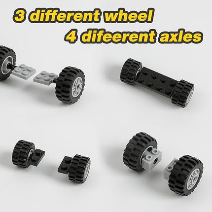 450pcs Wheels and Axles Set, Including Wheels, Windshield, Traffic Light, Vehicle & Truck Parts, Classic Pieces & Accessories, Compatible with Classic Brick Toys