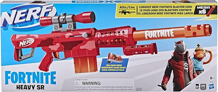NERF Fortnite Heavy SR Blaster Scope, Big Blaster, 6 Mega Darts, 6-Dart Clip, Kids Toy Foam Blasters, Fortnite Toys for Boys and Girls