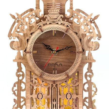 3D Wood Puzzle LED Tower Clock, 3D Puzzle Building Desktop Clock Model DIY Architectural Building Blocks (LED-TC01 Wood)