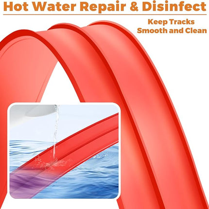 15 Ft Flexible Race Car Track, Portable Dual-Sided Race Car Track with 4 Cars & Suction Cups, Compatible with Hot Wheels & 1/64 Diecast Cars, Kids’ Car Ramp & Race Track (red)