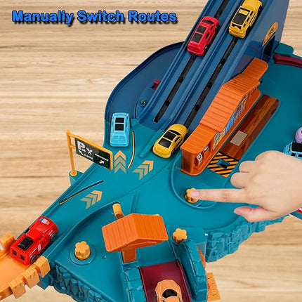 Toy Car Ramp Track, Climbing Hills Railcar Colorful Vehicles Construction Play Set with 12 Mini Racer Cars for Kids 3+(City)