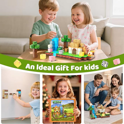 138 PCS Magnetic Blocks, Magnetic Building Blocks for Kids, Farm Construction Magnet Cubes Set for Girls Boys, Sensory STEM Toys for Kids Toddlers Ages 3+