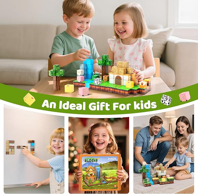 138 PCS Magnetic Blocks, Magnetic Building Blocks for Kids, Farm Construction Magnet Cubes Set for Girls Boys, Sensory STEM Toys for Kids Toddlers Ages 3+