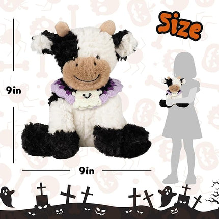 Hopearl Adorable Halloween Plush Cow Toy with Knitted Cute Ghost Bib Floppy Dairy Cattle Soft Stuffed Animal Gifts for Boys Girls Kids Toddlers, 9''