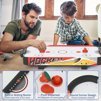 Table Top Air Hockey Table for Kids, 32” Mini Tabletop Air Hockey Game w/Electric Motor Fan, 2 Pushers and 2 Air Hockey Pucks, Great for Playing on The Floor, Tabletop