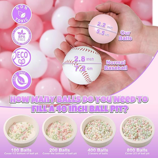 GOGOSO Ball Pit Balls for Toddlers Kids Plastic Balls for Ball-Pit Playpen Pool Baby Play Pastel BPA-Free Non Toxic Play Pastel Crush Proof Bal 50 100 200 500 1000 Count