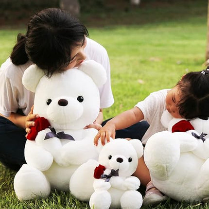 Teddy Bear Plush Stuffed Animal Valentines Teddy Bear with Rose,Sweet Bear Great Gift for Your Loved One,Girlfriend Kids Birthday, Valentine, Christmas (9.84 inches, White)