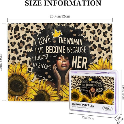 African American Jigsaw Puzzles 500 Pieces for Adults, Sunflower & Leopard Print Art, Black Woman Wooden Puzzle for Stress Relief, Challenging Brain Teaser & Home Decor