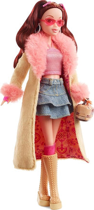 Barbie Signature My Scene Doll & Accessories, Chelsea in Y2K-Inspired Outfit with Butterfly Top, Cargo Jeans, Denim Bag & Display Stand