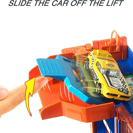 Hot Wheels City Toy Car Track Set, Downtown Car Park Playset with 1:64 Scale Vehicle, 4 Levels, Working Lift & Exit Chute