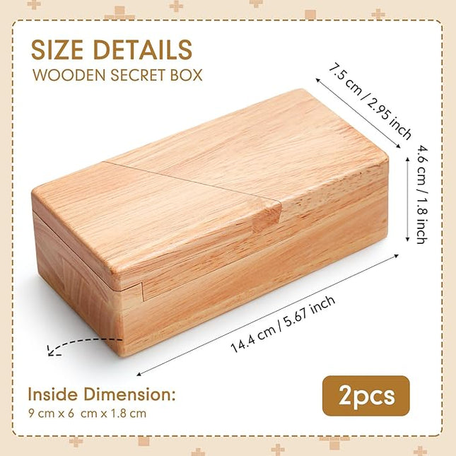 Zhanmai 2 Pack Christmas Puzzle Box Gift Wooden Magic Impossible Dovetail Box Secret Money Case Mini 3D Brain Teaser Case for Valentines Girlfriend Cash Adults Teens(Rectangle,Wood Color)