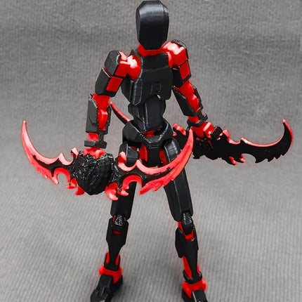 (Assembly Completed) T13 Action Figure, 5.5 Inch 3D Printed Multi-Jointed Movable Dummy 13 Toy,Dummy 13 Robot Action Figure with Lots of Weapons, Black Red