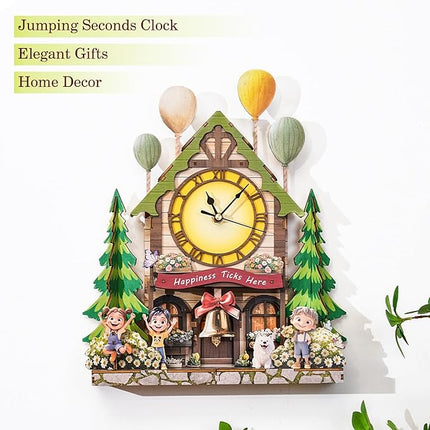 KAAYEE 3D Wooden Puzzles for Adults Balloon House Wooden Clock 3D Puzzle Kit – Whimsical Wall Clock with Floating Balloon Design & Swinging Bell Pendulum – DIY Assembly Art Decor