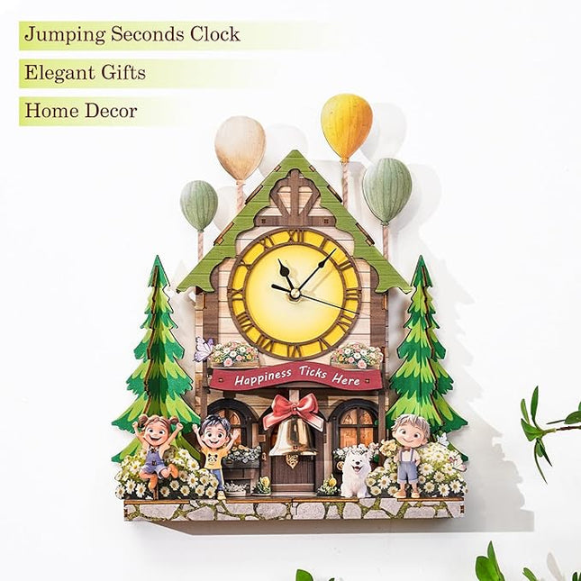 KAAYEE 3D Wooden Puzzles for Adults Balloon House Wooden Clock 3D Puzzle Kit – Whimsical Wall Clock with Floating Balloon Design & Swinging Bell Pendulum – DIY Assembly Art Decor