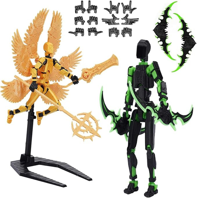 T13 Action Figure Set, 3D Printed Multi-Jointed Movable Robot Dummy Set Lucky 13 Action Figure Articulated, for Collectors Desktop Decorations (Gold + Black)