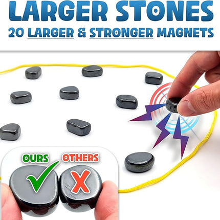 Upgraded (Multi-Level) Magnet Chess Game with String & Stones - Clear & Simple Instructions | Premium Set with 20 Larger & Stronger Stones, Adjustable Rope, 2 Dice & Travel Pouch | for Kids & Adults