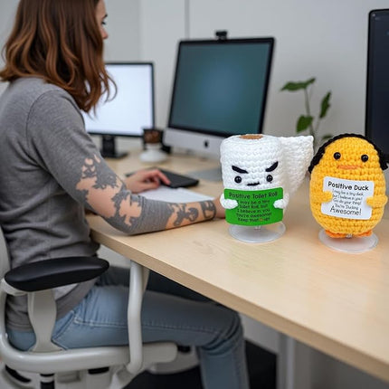 Inspirational Birthday Gifts for Women - Handmade Positive Emotional Uplifting Support Small Funny Cute Crochet Duck Paper Towel Pickle for Her Him Men Friends Coworkers Colleges Graduation