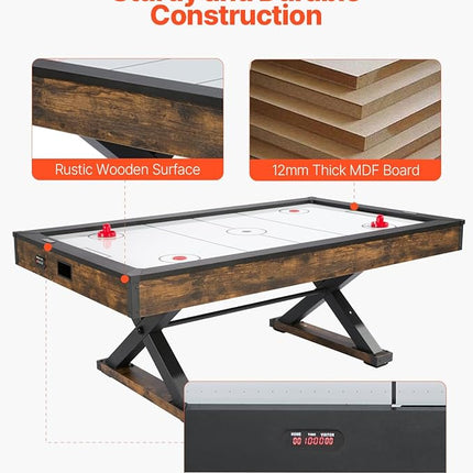 VEVOR 84" Air Hockey Table, Indoor Arcade Table Gaming Set with 2 Pushers, 2 Pucks, Electronic Scorer, X-Shaped Legs & High-Powered Blower, Air Powered Hockey Game Table for Family Game Room Office