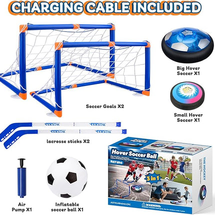 3-in-1 Hover Soccer Ball, Kids Toddler Hockey Set with LED Lights,Indoor Outdoor Toys for Kids, Soccer Gift for Boys 6-8 8-12, Birthday,Kids, Boys Girls Age 6, 7, 8, 9, 10, 11, 12