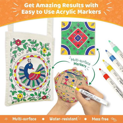 Imagimake Indian Art Forms- Arts and Crafts for Kids Ages 8-12, Learn 5 Indian Art Forms-Madhubani, Warli, Lippan, Mandala & Block Printing Arts, DIY Craft Kit for Girls & Boys- Gift for Kids