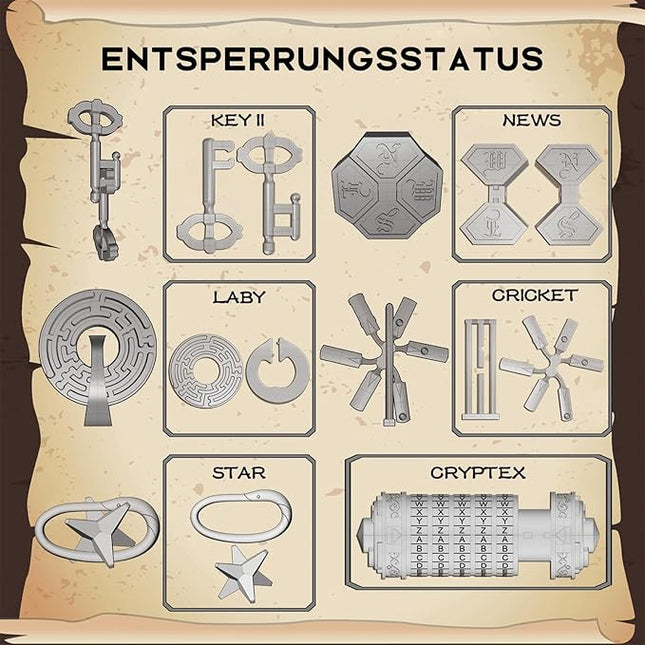 Da Vinci Code Mini Cryptex Metal Puzzle Box Set - 6PCS 3D Brain Teasers, IQ Challenge for Adults Teens, Gift for Christmas Birthday Valentine's Day, Anniversary & Family Party Game