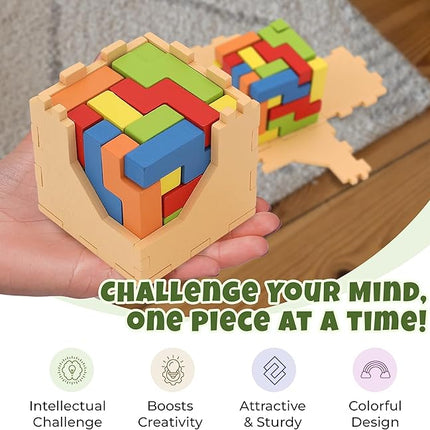 Sharp Brain Zone 3D Wooden Puzzle Cube (25N Style) | Colorful, Eco-Friendly Wooden Puzzle for Mental Stimulation, Focus, and Problem-Solving Fun | Challenging Brain Teaser for Adults and Kids