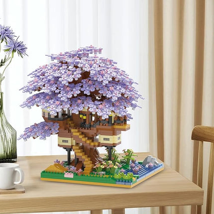 Cherry Blossom Tree Building Set,2229 Pcs Japanese Sakura Tree House Micro Blocks Toys,STEM Creative Purple Cherry Blossom Bonsai Trees Brick Flowers Set,Friendship Treehouse for Adult,Kid